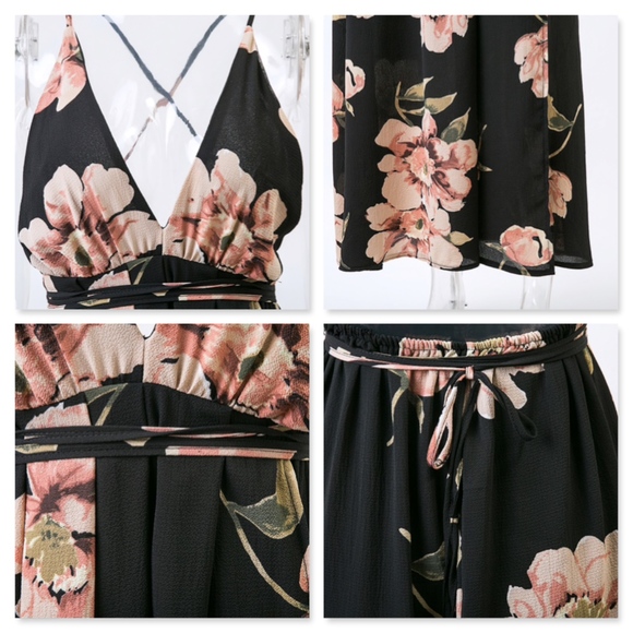 Boho Floral Backless Crisscross High Slit Dress - Picture 5 of 7